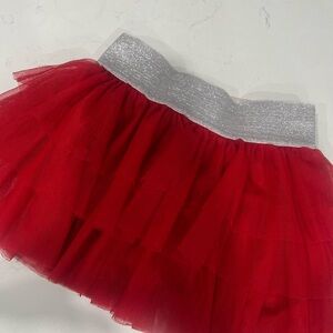 Red Tulle Skirt with Silver Waistband